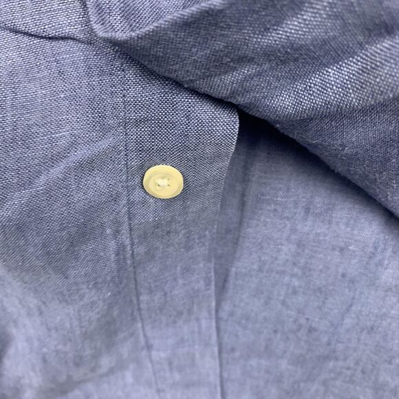 Brooks Brothers 346 Shirt Mens Medium Blue Linen Short Sleeve Button Pocket - Picture 4 of 10